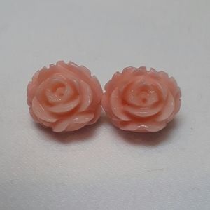 Hand Carved Coral Rose Stud Earrings